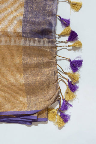 Purple and Gold Linen Tissue Saree