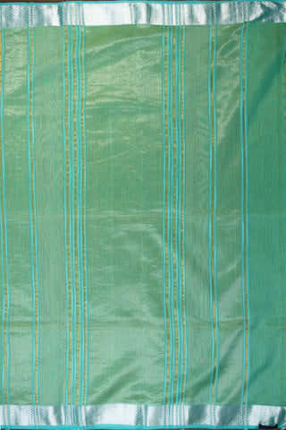Seafoam Green and Silver Zari Striped Maheshwari Saree