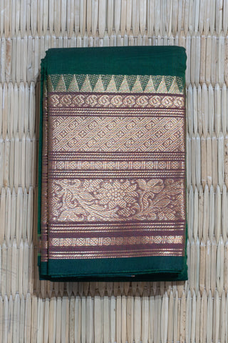 Bottle Green Chettinad Cotton Saree with Golden Zari Border