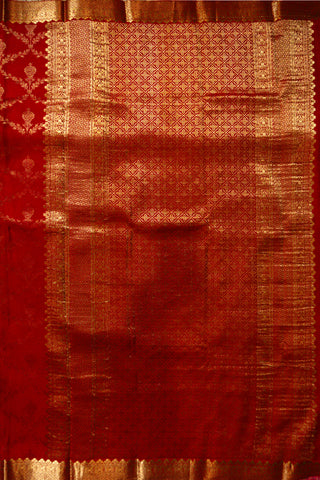 Royal Red Mysore Pure Crepe Silk Saree Gold Zari Brocade