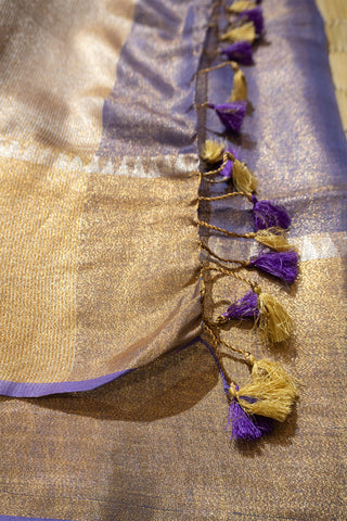 Purple and Gold Linen Tissue Saree