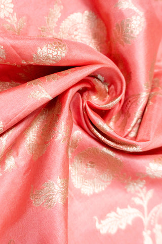 Peach handloom Banarasi silk saree with zari border and rich pallu