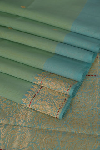 Sea Green Cotton Silk Saree with woven border