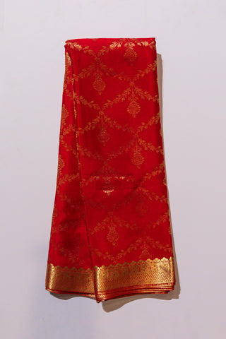 Royal Red Mysore Pure Crepe Silk Saree Gold Zari Brocade