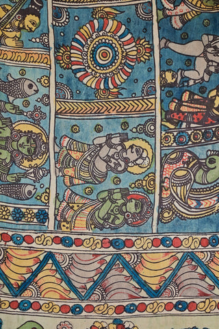 Krishna Govardhan Kalamkari silk saree