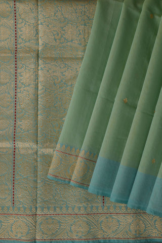 Sea Green Cotton Silk Saree with woven border