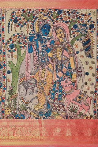 Krishna Govardhan Kalamkari silk saree