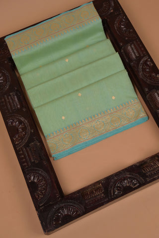 Sea Green Cotton Silk Saree with woven border