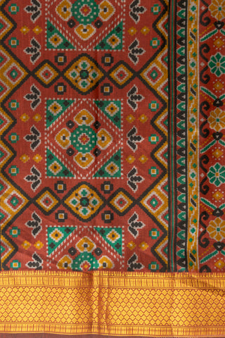 Black Art Silk Patola Print Saree with geometric Patola motifs