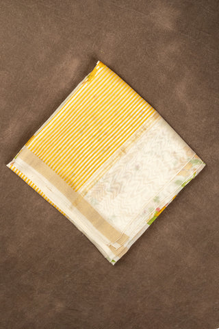 White Chanderi dupatta with tiny yellow floral print