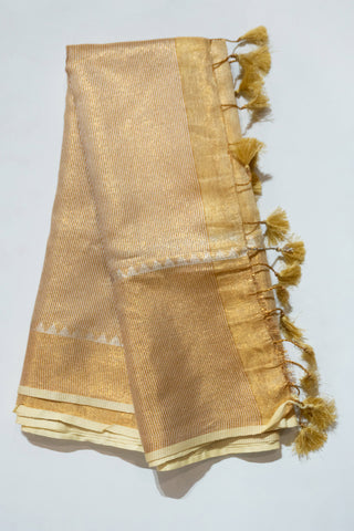 Ivory and Gold Linen Tissue Saree