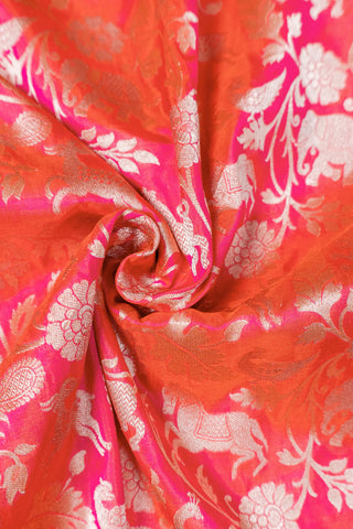 Orange and rani pink Shikaargah Banarasi silk saree with zari work