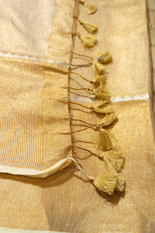 Ivory and Gold Linen Tissue Saree