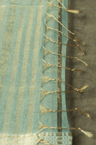 Seafoam Green and Gold Zari Striped Maheshwari Saree