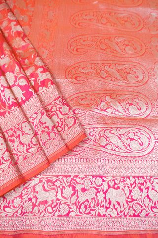Orange and rani pink Shikaargah Banarasi silk saree with zari work