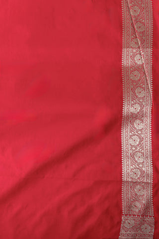 Deep Vermilion Red Mashru Banarasi Silk Saree with Gold Phool Buti
