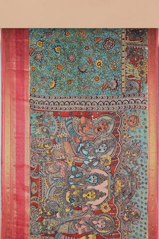 Kalamkari silk saree with zari and mythological art