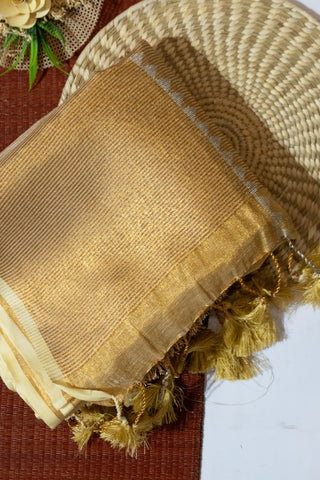Ivory and Gold Linen Tissue Saree