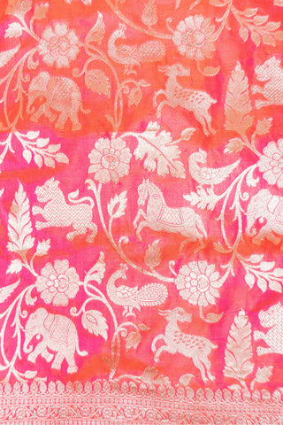 Orange and rani pink Shikaargah Banarasi silk saree with zari work