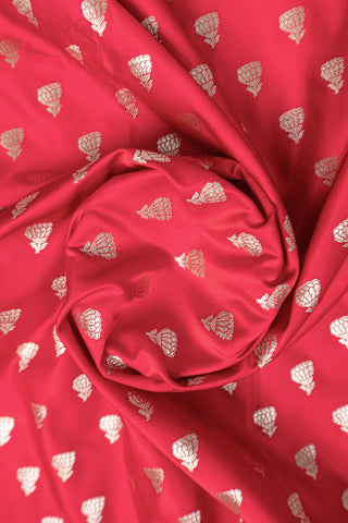 Deep Vermilion Red Mashru Banarasi Silk Saree with Gold Phool Buti