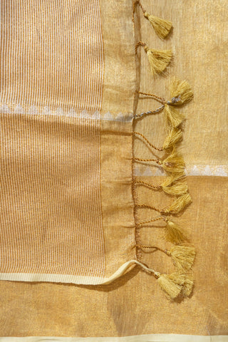Ivory and Gold Linen Tissue Saree