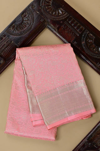 Pure Kanjivaram Saree Peach Pink with Intricate Zari Border