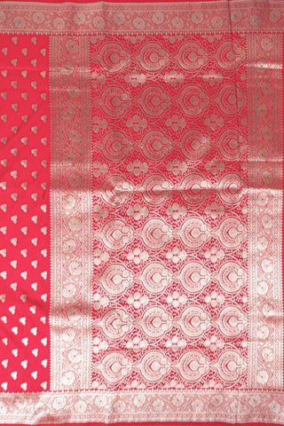 Deep Vermilion Red Mashru Banarasi Silk Saree with Gold Phool Buti
