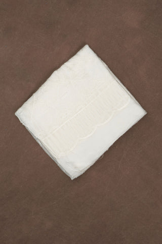 White mul cotton dupatta with all over thread floral embroidery