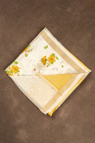 White Chanderi dupatta with tiny yellow floral print