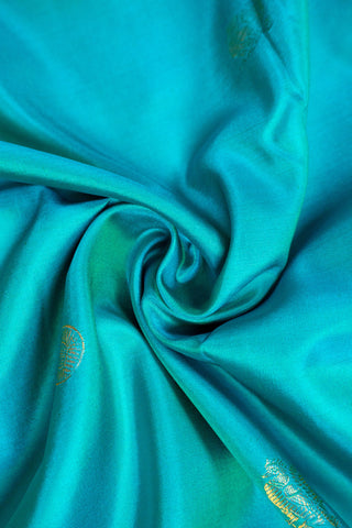 Turquoise blue Kanjivaram silk saree with gold zari border and pallu