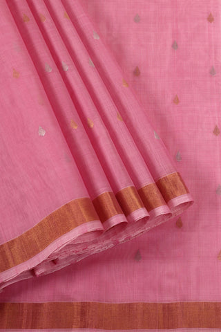 Vibrant Pink Uppada Silk Saree with Gold & Silver Zari Buttas and Striped Zari Pallu – Shop now for this Uppada silk saree online.
