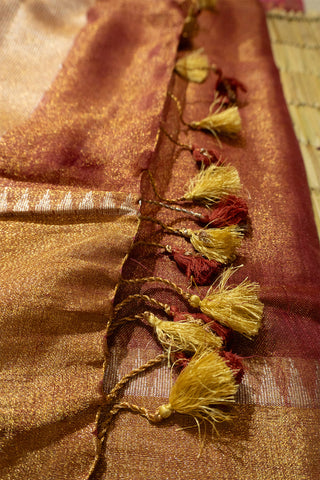 Copper Red and Gold Linen Tissue Saree