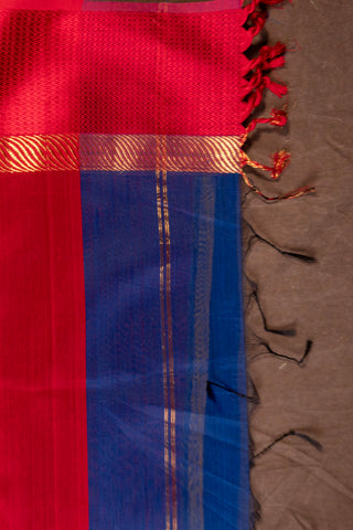 Royal Blue and Crimson Red Maheshwari Saree