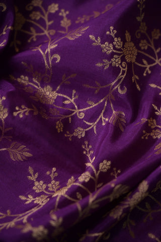 Purple Pure Silk Saree with gold floral motifs