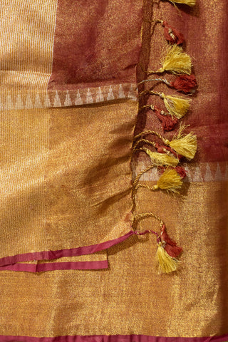 Copper Red and Gold Linen Tissue Saree