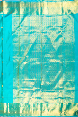 Turquoise blue Kanjivaram silk saree with gold zari border and pallu