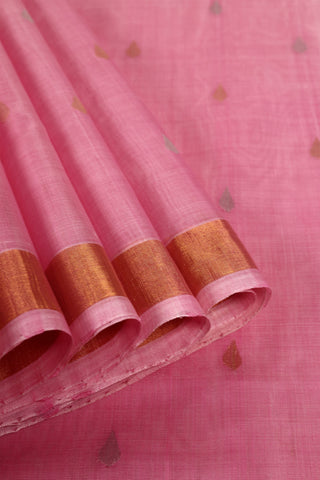 Vibrant Pink Uppada Silk Saree with Gold & Silver Zari Buttas and Striped Zari Pallu – Shop now for this Uppada silk saree online.