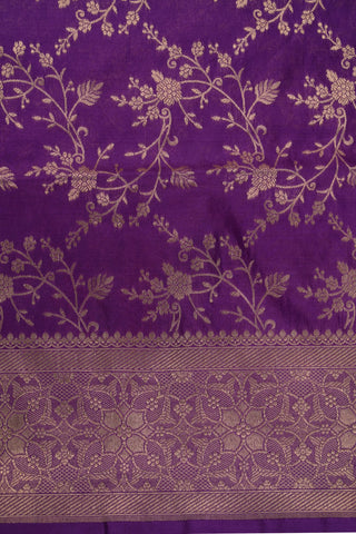 Purple Pure Silk Saree with gold floral motifs