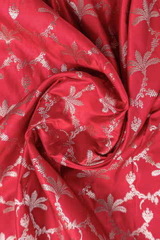 Carrot Red Mashru Silk Saree with Gold Zari Paisley Border