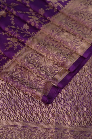 Purple Pure Silk Saree with gold floral motifs