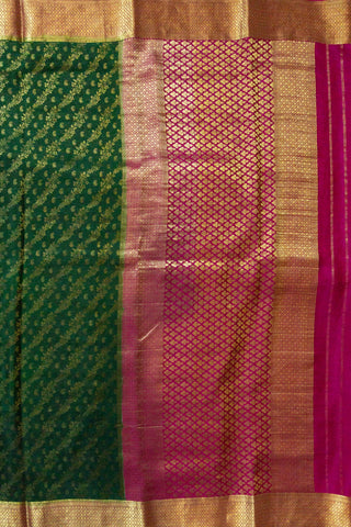 Exquisite Green Mysore Crepe Silk Saree with Pink Border Gold Zari Brocade