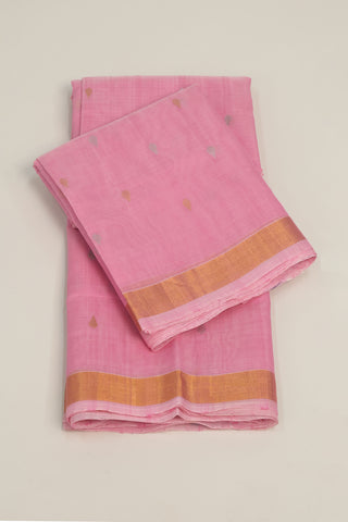 Vibrant Pink Uppada Silk Saree with Gold & Silver Zari Buttas and Striped Zari Pallu – Shop now for this Uppada silk saree online.