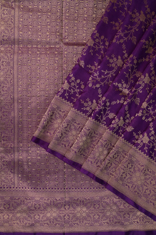 Purple Pure Silk Saree with gold floral motifs