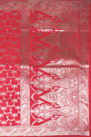 Carrot Red Mashru Silk Saree with Gold Zari Paisley Border