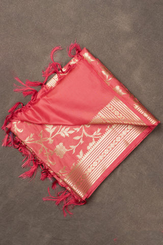 Coral red Banarasi art silk dupatta with gold zari weaving