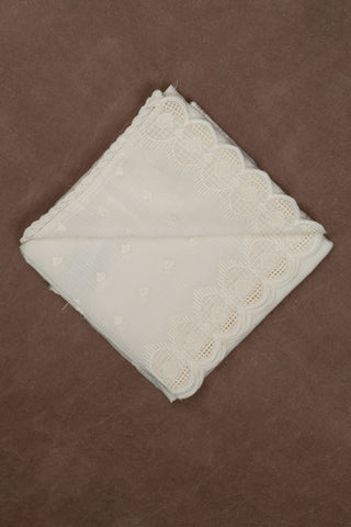 White Kota Doria dupatta with scalloped cutwork embroidery border