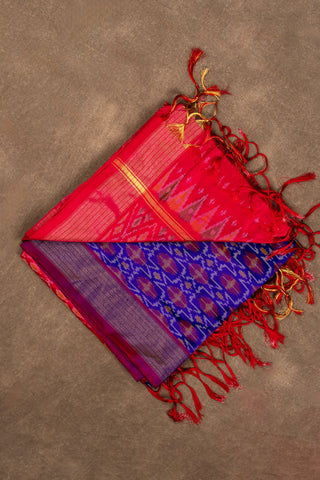 Purple and blue Ikat pure silk dupatta with pink pallu
