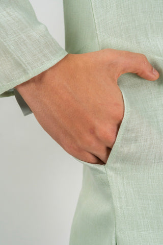 Men's Linen Blend Long Kurta with Center Trim Detail
