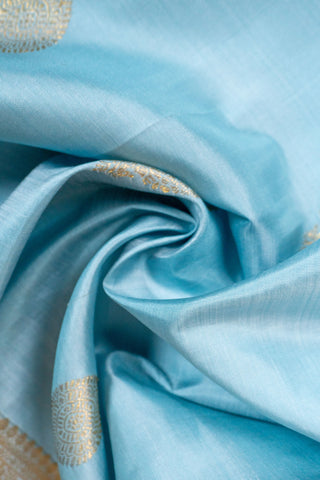 Sky blue handloom Kanjivaram silk saree with gold zari buttas