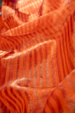 Tangerine Orange and Rani Pink Border Maheshwari Saree